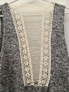 Open Front Gray Knit Duater with Lace Back Panel